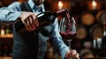 Expert sommelier savors the art of wine, precision in each pour, Ai Generated