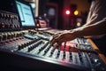 Expert sound engineer adjusts mixer knobs .generated by AI Royalty Free Stock Photo