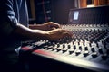 Expert sound engineer adjusts mixer knobs .generated by AI Royalty Free Stock Photo