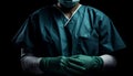 Expert surgeon in surgical mask performs surgery with confidence and safety generated by AI