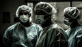 Expert surgeon and team in protective workwear perform surgery indoors generated by AI