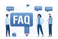 Expert writes FAQ or user manual, office employees read guidance. User guide, support, online tutorial concept