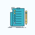 expertise, checklist, check, list, document Flat Icon. green and Yellow sign and symbols for website and Mobile appliation. vector