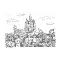 Mount Tibidabo. Barcelona, Catalonia, Spain. Graphic sketch