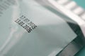 Expire Date printed on sealed package in clear plastic Royalty Free Stock Photo