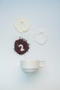Explained hot coffee ratio Ingredients mix isolated white background. Coffee, Sugar, Creamer Royalty Free Stock Photo