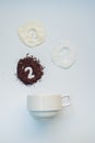 Explained hot coffee ratio Ingredients mix isolated white background. Coffee, Sugar, Creamer Royalty Free Stock Photo