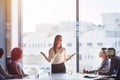 Explaing her ideas in detail. businesspeople having a meeting in a boardroom.