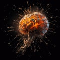 Exploaded human brain in space. Colored explosion on black background. Freeze motion of particles. Creative brainstorm Royalty Free Stock Photo