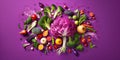 Exploded brain made of colorful vegetables on magenta background , concept of Nutrition diversity, created with