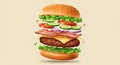 Exploded Burger with Fresh Ingredients Hovering for Recipe or Menu Design Royalty Free Stock Photo