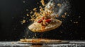 Exploded Delicious Pancake on Dark Background