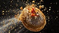 Exploded Delicious Pancake on Dark Background