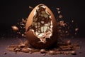 Exploded milk chocolate egg easter. Generate Ai Royalty Free Stock Photo
