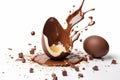 Exploded milk chocolate egg. Generate Ai