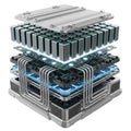Exploded view of advanced computer hardware stack with glowing components and intricate circuits Royalty Free Stock Photo