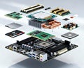 An exploded view of computer hardware components Royalty Free Stock Photo