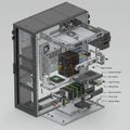 Exploded view of a computer server showcasing internal components in detail. Royalty Free Stock Photo