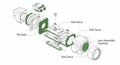 Exploded View Diagram of Mechanical Camera Gimbal Assembly showing Tilt Axis Roll Servo Components and Lens Assembly Housing for D Royalty Free Stock Photo