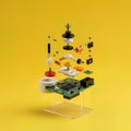 Exploded View of Electronic Circuit Board with Colorful Components, Microchips, and Hardware Parts Royalty Free Stock Photo