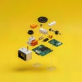 Exploded View of Electronic Circuit Board with Colorful Components, Microchips, and Hardware Parts Royalty Free Stock Photo