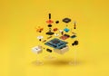 Exploded View of Electronic Circuit Board with Colorful Components, Microchips, and Hardware Parts Royalty Free Stock Photo