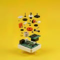 Exploded View of Electronic Circuit Board with Colorful Components, Microchips, and Hardware Parts Royalty Free Stock Photo