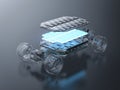 Exploded view of ev car or electric vehicle with battery pouch cells