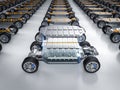 Exploded view of ev car or electric vehicle with battery pouch cells