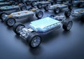 Exploded view of ev car or electric vehicle with battery pouch cells
