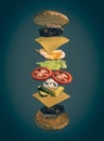 Exploded view of homemade burger Royalty Free Stock Photo
