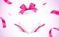 Exploded white gift box with pink ribbon.