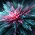 Exploding abstract bloom with teal and magenta streaks forming a dynamic particle burst Royalty Free Stock Photo
