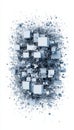 Exploding Abstract Cube Formation. A vertical 3D illustration of fractured cubes, isolated on white.