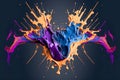 Exploding abstract purple, blue and orange paint mixture splash, Generative AI