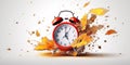 Exploding alarm clock on white background, concept of Time management, created with Generative AI technology Royalty Free Stock Photo