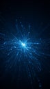 Exploding blue light particles in dark space creating a starburst effect abstract science Royalty Free Stock Photo