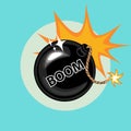 Exploding bomb and boom sign flat icon
