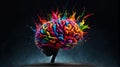 Exploding brain in a burst of vibrant colors. creativity with mind-blowing concept