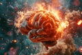 Exploding Brain Concept with Fiery Effects