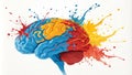 Exploding Brain Side View, CMYK Paint Splatter, Creative Idea