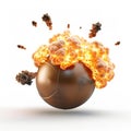 Exploding Metallic Sphere, Fiery Destruction and Smoke Royalty Free Stock Photo