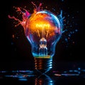 Exploding bulb sprays creativity in paint across blank canvas Royalty Free Stock Photo