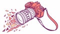 Exploding camera with vibrant fragments, creative photography, vector design Generative AI Royalty Free Stock Photo