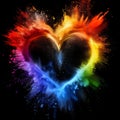 Exploding Colorful Heart on Black Background. Generative ai Royalty Free Stock Photo