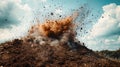 Exploding dirt cloud against blue sky with dramatic effect Royalty Free Stock Photo