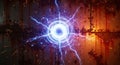 Exploding energy vortex with lightning strikes on a rusty metal background Royalty Free Stock Photo