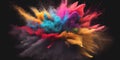 Exploding explosion of colorful dust paint powder