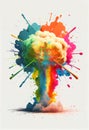 Exploding explosion of colorful dust paint smoke