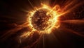 Exploding fireball ignites natural phenomenon in futuristic galaxy backdrop generated by AI